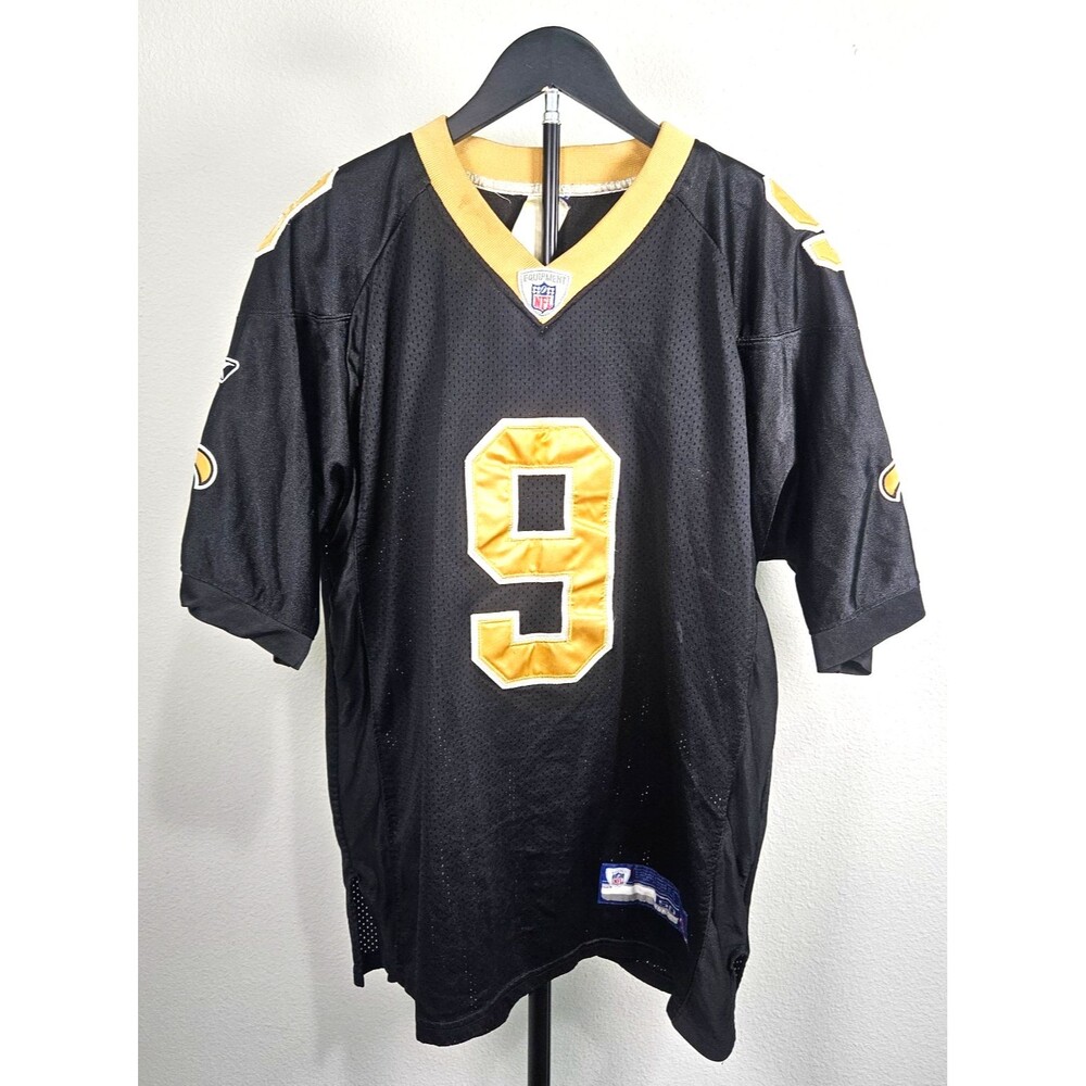 Reebok NFL Equipment Drew Brees #9 Saints Football Jersey Men's 50 Black Gold